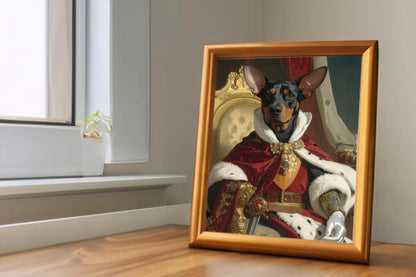 Custom Royal Pet Portrait | Crimson Crown King | Personalized Wall Art for Pet Lovers