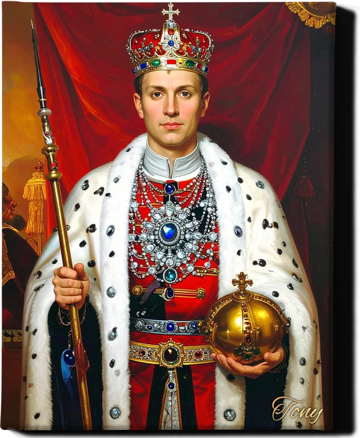 Custom Royal Human Portrait | Crown Prince of the Azure Scepter | Personalized Wall Art Gift for him