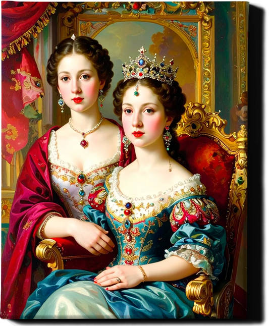 Custom Royal Family Portrait | Crowned Grace Sisters | Personalized Wall Art Gift