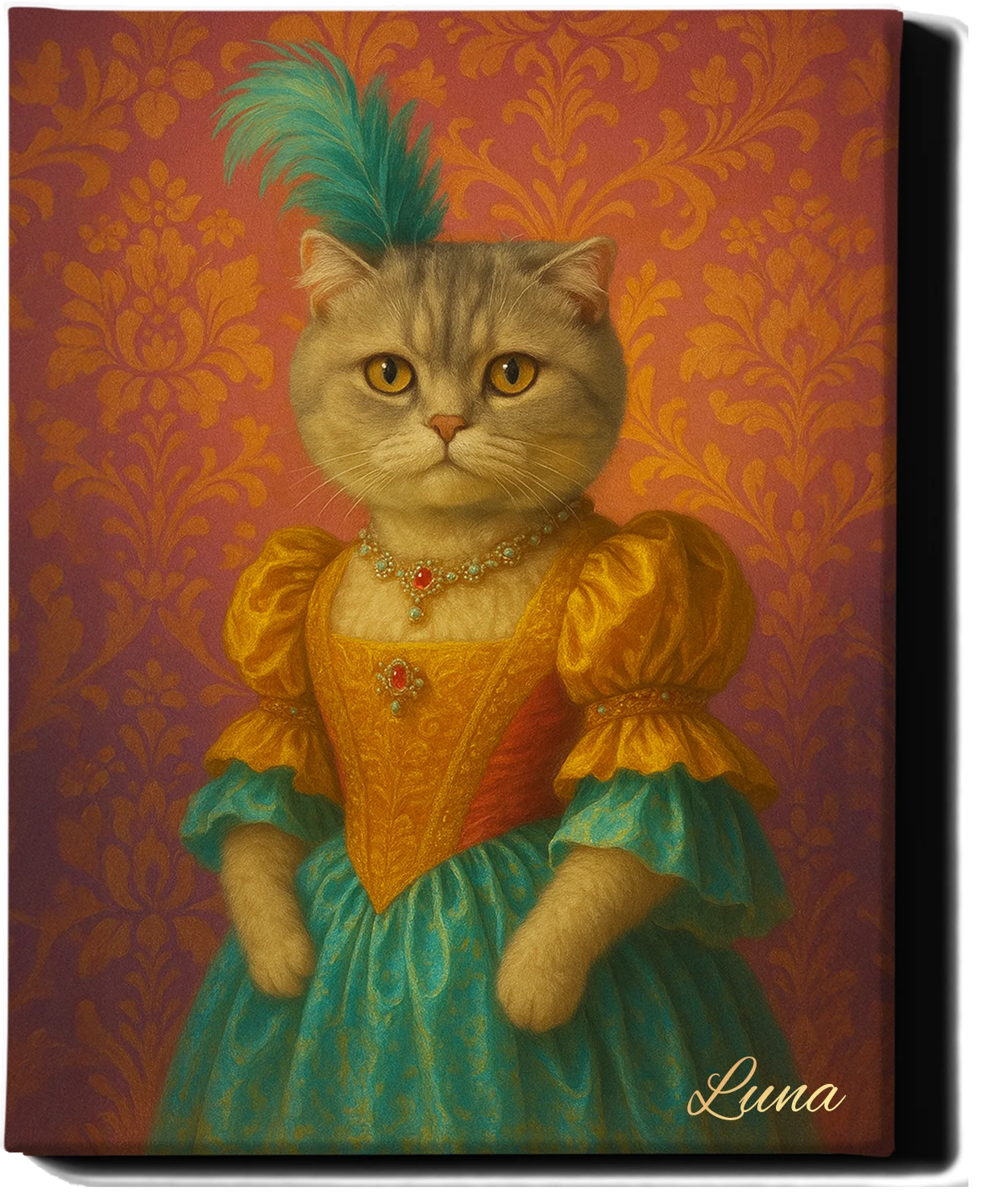 Custom Royal Pet Portrait | Duchess Tinker Tail | Personalized Wall Art for Pet Lovers