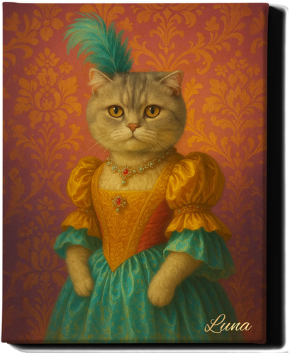 Custom Royal Pet Portrait | Duchess Tinker Tail | Personalized Wall Art for Pet Lovers