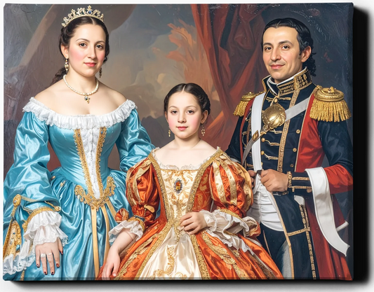 Custom Royal Family Portrait | Dynasty of the Crimson Sash | Personalized Wall Art Gift