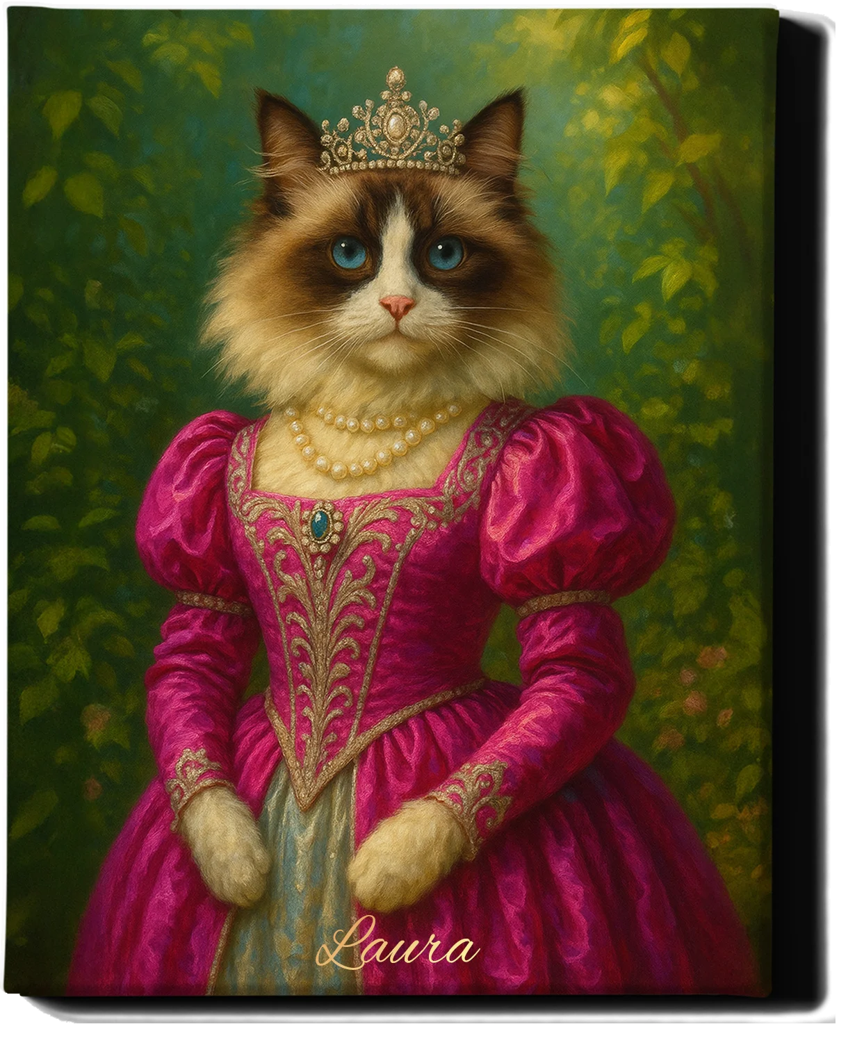 Custom Royal Pet Portrait | Elsa of the Enchanted Furdom | Personalized Wall Art for Pet Lovers