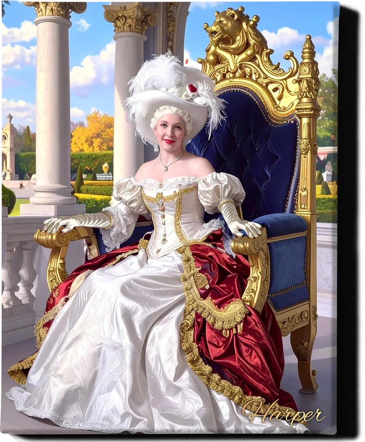 Custom Royal Human Portrait | Empress in Feathered Hat 2 | Personalized Wall Art Gift for her