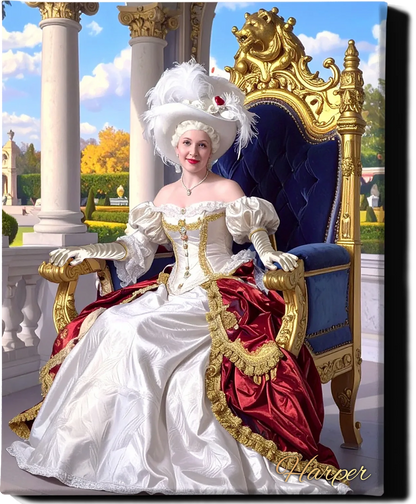 Custom Royal Human Portrait | Empress in Feathered Hat 2 | Personalized Wall Art Gift for her