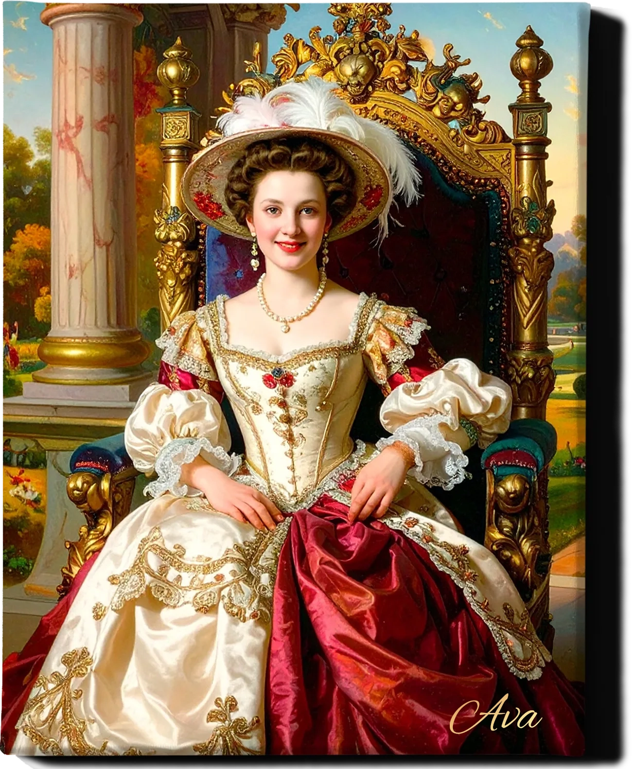 Custom Royal Human Portrait | Empress in Feathered Hat | Personalized Wall Art Gift for her