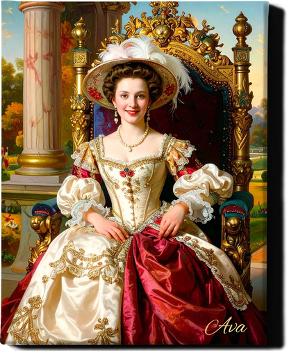 Custom Royal Human Portrait | Empress in Feathered Hat | Personalized Wall Art Gift for her