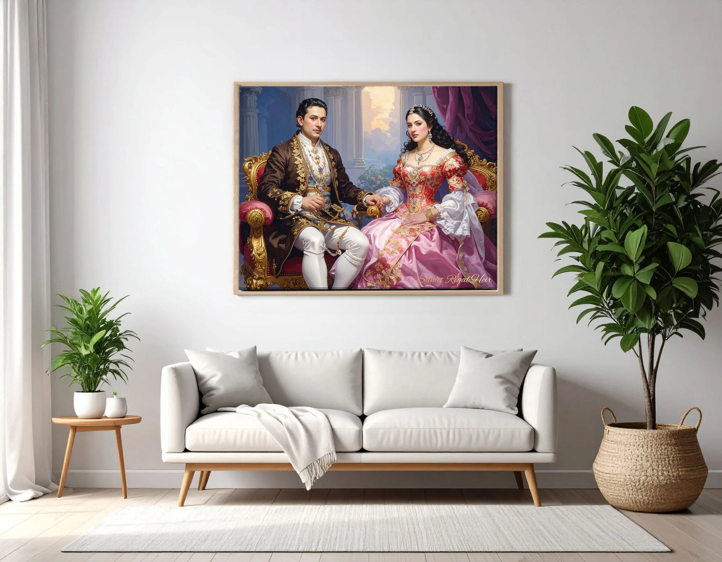 Custom Royal Couple Portrait | Sunlit Regal Heir | Personalized Wall Art Gift