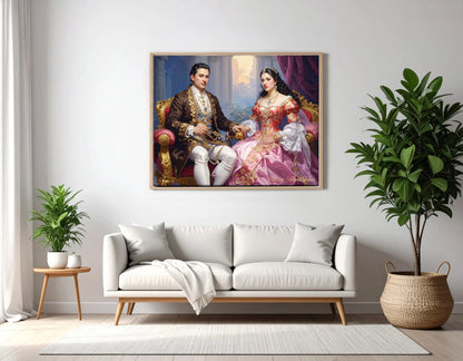 Custom Royal Couple Portrait | Sunlit Regal Heir | Personalized Wall Art Gift