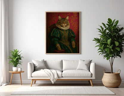 Custom Royal Pet Portrait | Sapphire Whiskerbelle | Personalized Wall Art for Pet Lovers