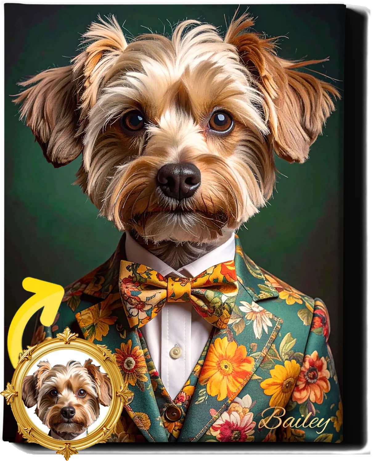 Custom Royal Pet Portrait | Floral Dandy Pup | Personalized Wall Art for Pet Lovers