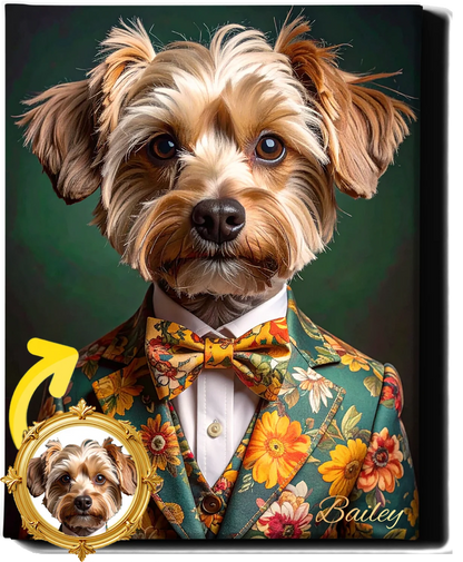 Custom Royal Pet Portrait | Floral Dandy Pup | Personalized Wall Art for Pet Lovers