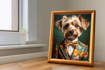 Custom Royal Pet Portrait | Floral Dandy Pup | Personalized Wall Art for Pet Lovers