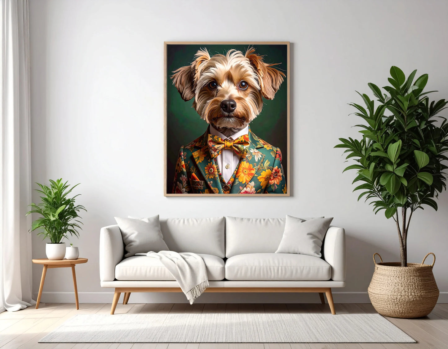 Custom Royal Pet Portrait | Floral Dandy Pup | Personalized Wall Art for Pet Lovers