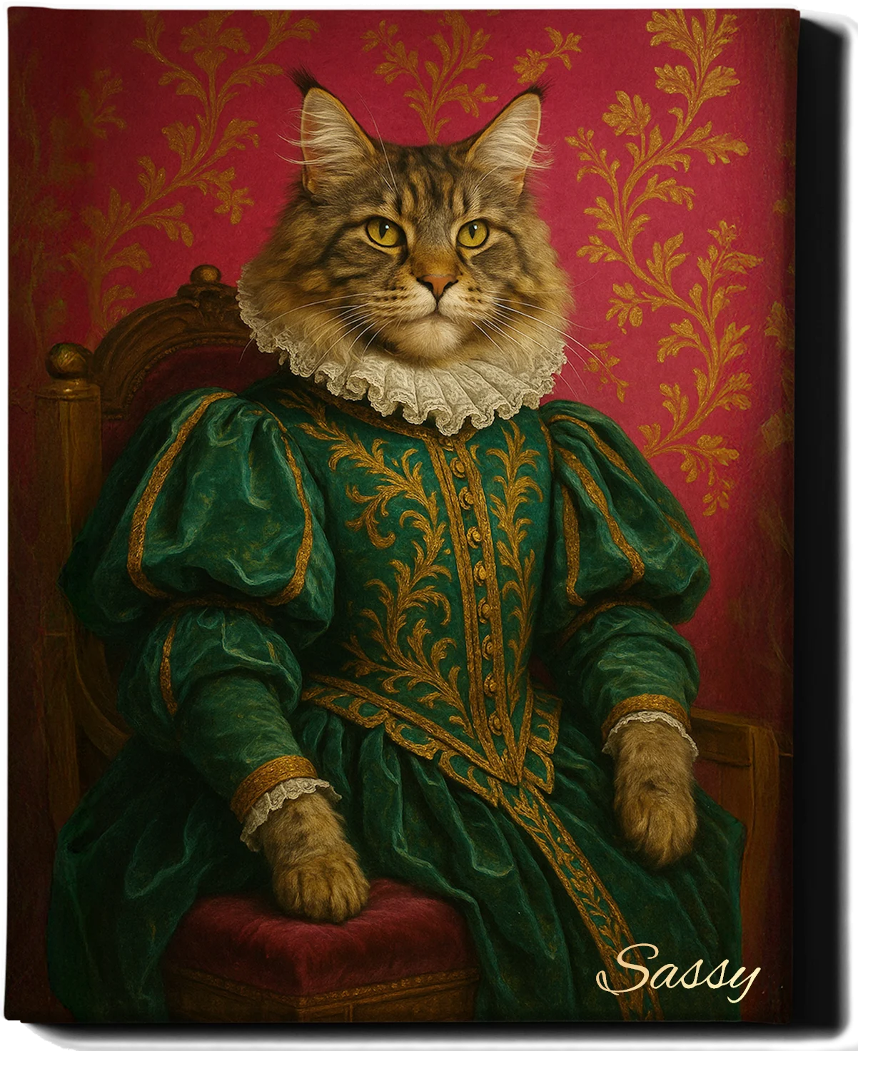 Custom Royal Pet Portrait | Sapphire Whiskerbelle | Personalized Wall Art for Pet Lovers