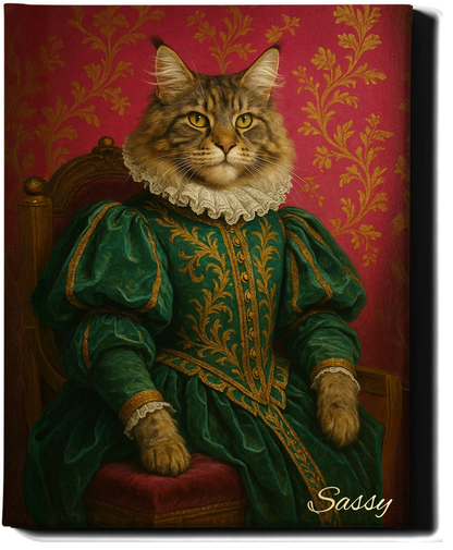 Custom Royal Pet Portrait | Sapphire Whiskerbelle | Personalized Wall Art for Pet Lovers