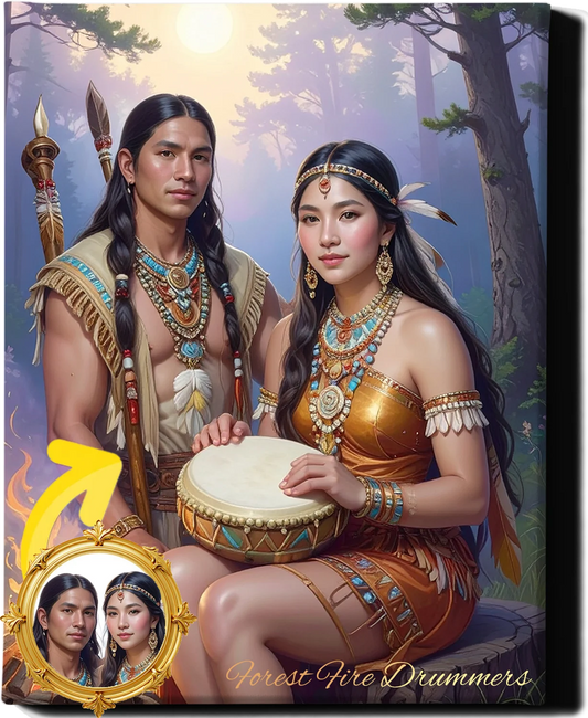 Custom Royal Couple Portrait | Forest Fire Drummers | Personalized Wall Art Gift