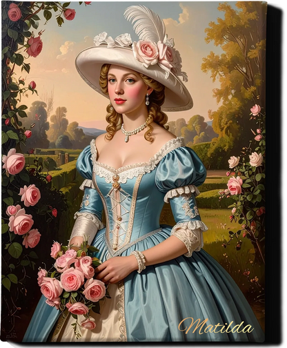 Custom Royal Human Portrait | Garden Countess with Roses | Personalized Wall Art Gift for her