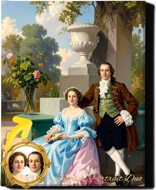 Custom Royal Couple Portrait | Garden Portrait Duo | Personalized Wall Art Gift