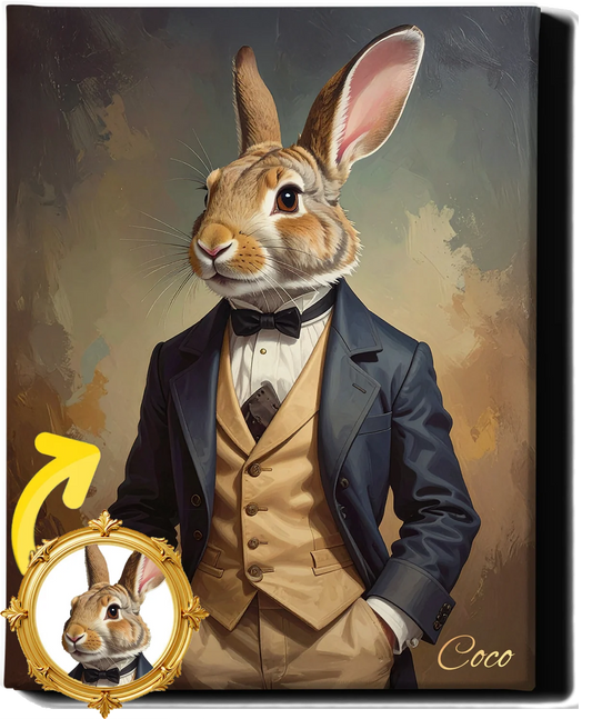 Custom Royal Pet Portrait | Gentleman Hare Duke | Personalized Wall Art for Pet Lovers