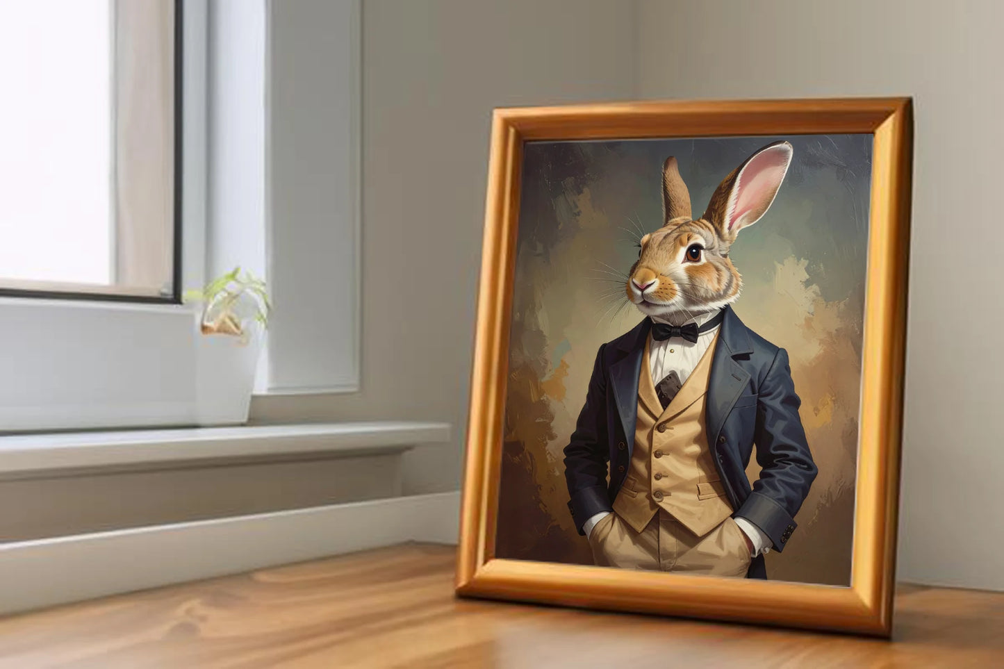Custom Royal Pet Portrait | Gentleman Hare Duke | Personalized Wall Art for Pet Lovers