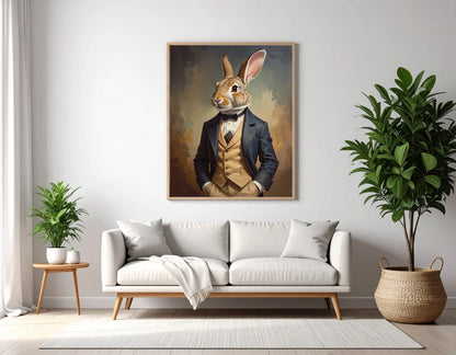 Custom Royal Pet Portrait | Gentleman Hare Duke | Personalized Wall Art for Pet Lovers