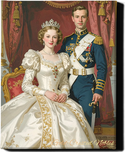 Custom Royal Couple Portrait | Gold-Crested Nobles | Personalized Wall Art Gift