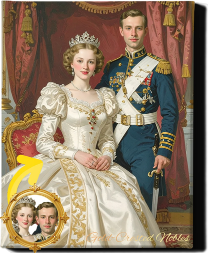 Custom Royal Couple Portrait | Gold-Crested Nobles | Personalized Wall Art Gift