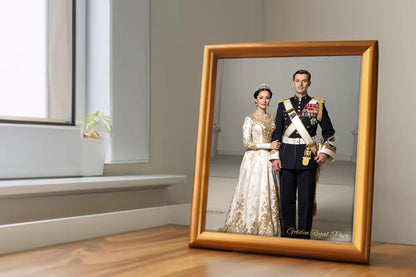 Custom Royal Couple Portrait | Golden Regal Pair | Personalized Wall Art Gift