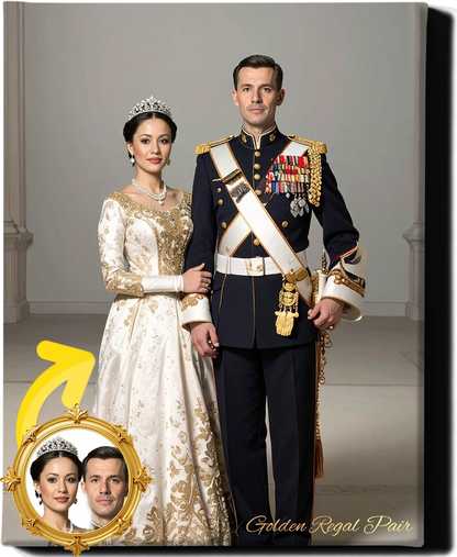 Custom Royal Couple Portrait | Golden Regal Pair | Personalized Wall Art Gift