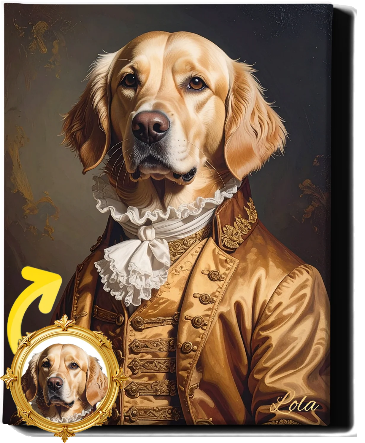 Custom Royal Pet Portrait | Golden Regency Lord | Personalized Wall Art for Pet Lovers