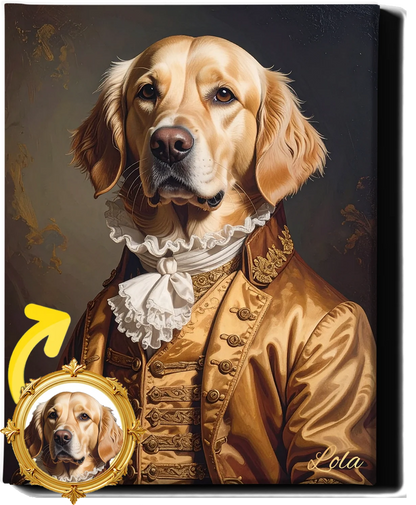 Custom Royal Pet Portrait | Golden Regency Lord | Personalized Wall Art for Pet Lovers