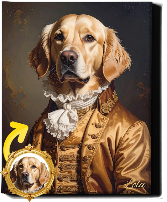 Custom Royal Pet Portrait | Golden Regency Lord | Personalized Wall Art for Pet Lovers