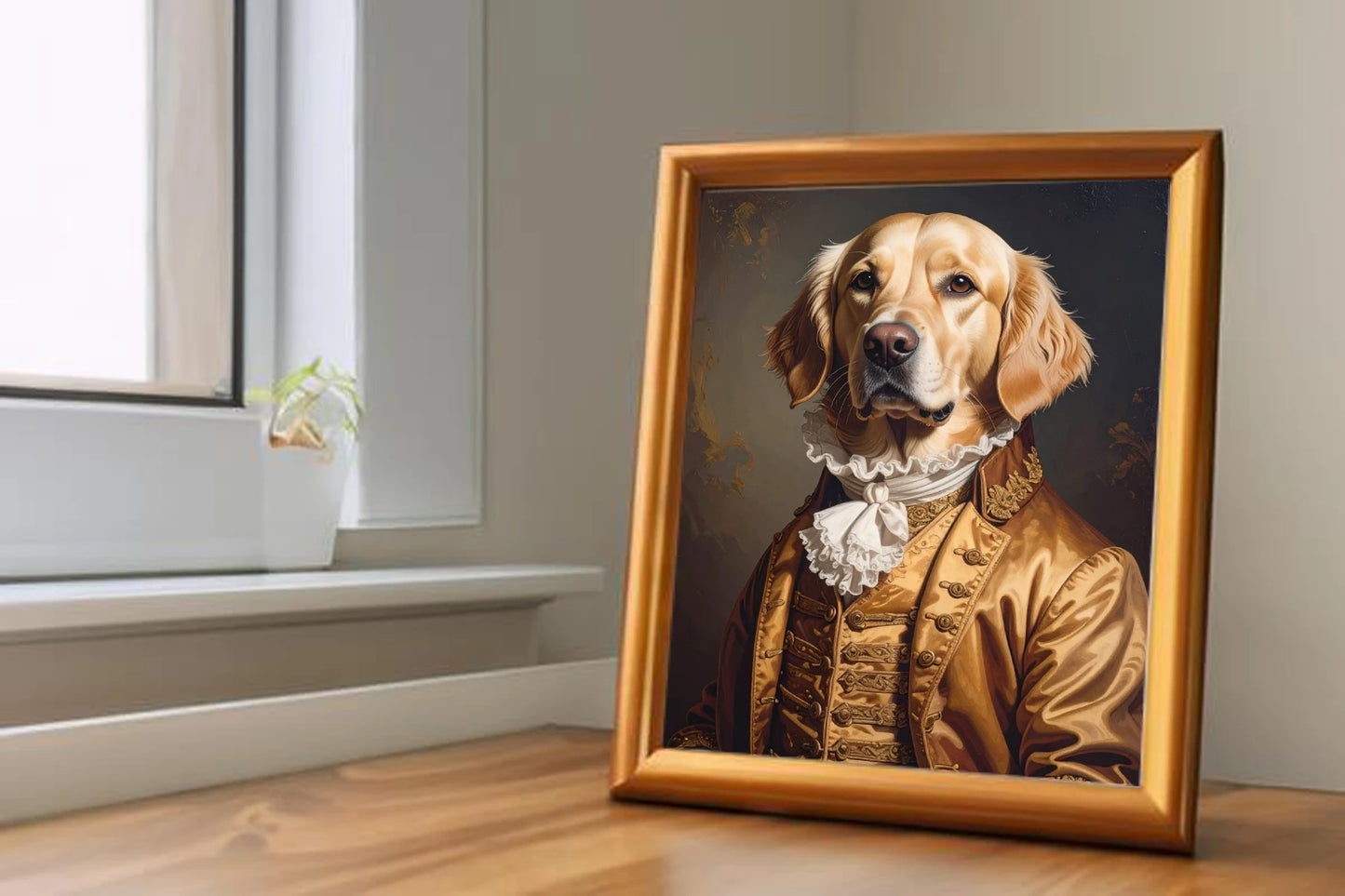 Custom Royal Pet Portrait | Golden Regency Lord | Personalized Wall Art for Pet Lovers