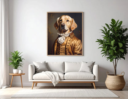 Custom Royal Pet Portrait | Golden Regency Lord | Personalized Wall Art for Pet Lovers