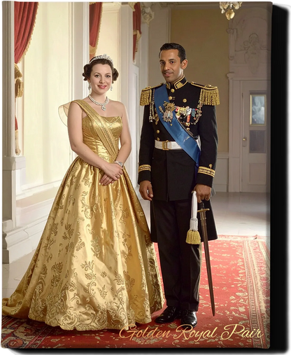 Custom Royal Couple Portrait | Golden Royal Pair | Personalized Wall Art Gift