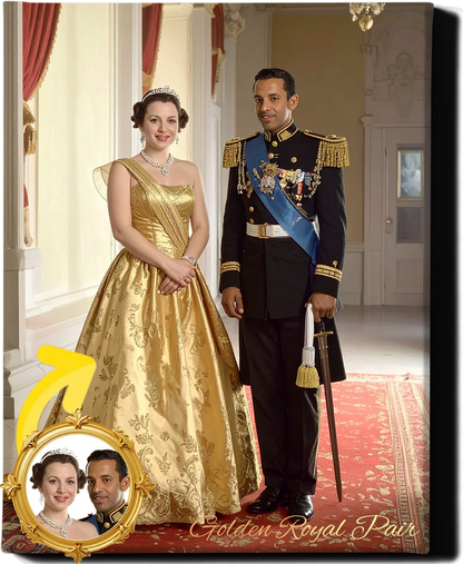 Custom Royal Couple Portrait | Golden Royal Pair | Personalized Wall Art Gift