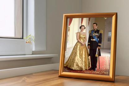 Custom Royal Couple Portrait | Golden Royal Pair | Personalized Wall Art Gift