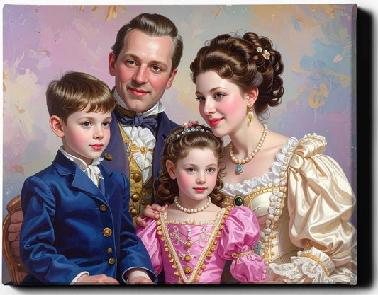 Custom Royal Family Portrait | Hearts in Harmony | Personalized Wall Art Gift