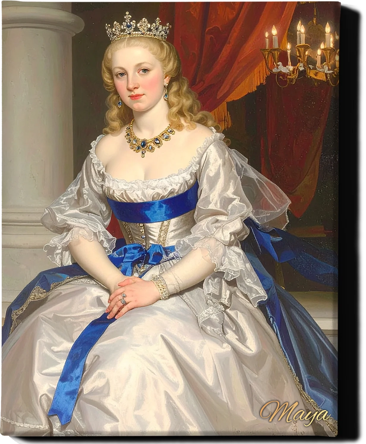 Custom Royal Human Portrait | Imperial Duchess in Silver| Personalized Wall Art Gift for her