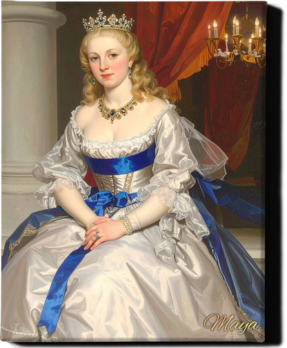 Custom Royal Human Portrait | Imperial Duchess in Silver| Personalized Wall Art Gift for her