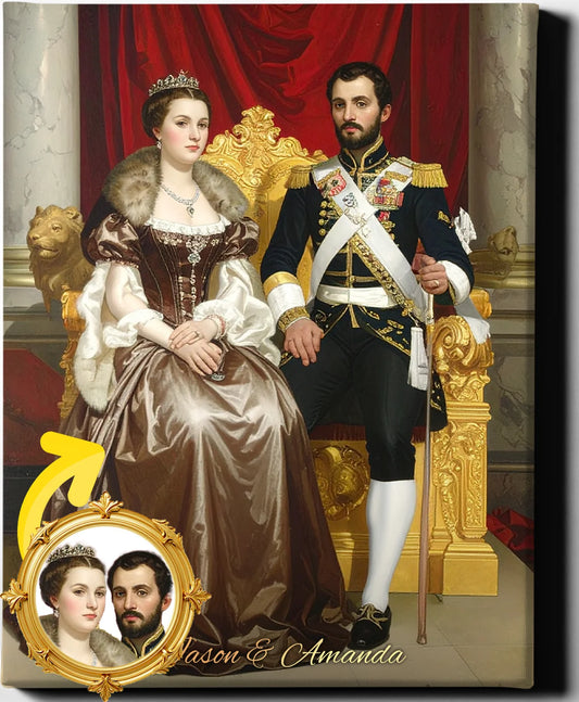 Custom Royal Couple Portrait | Imperial Throne Room Couple | Personalized Wall Art Gift