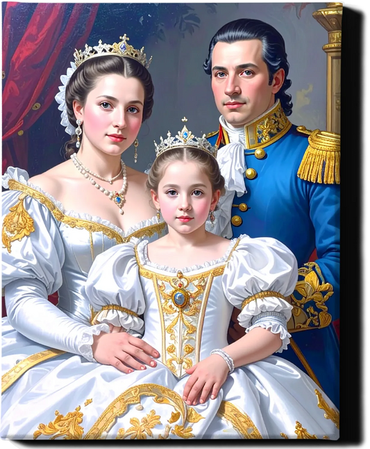 Custom Royal Family Portrait | Imperial White Grace | Personalized Wall Art Gift