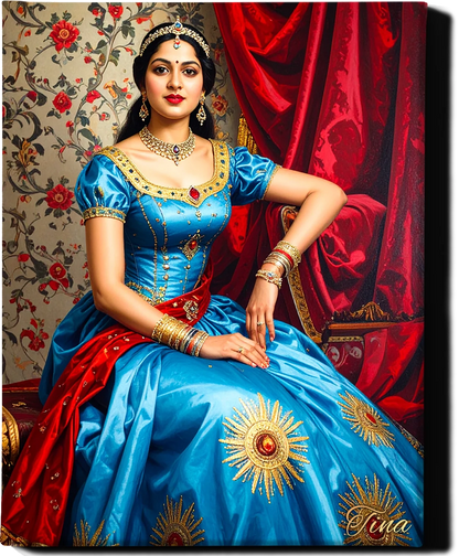 Custom Royal Human Portrait | Indian Royal Maharani 2 | Personalized Wall Art Gift for her