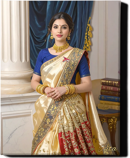 Custom Royal Human Portrait | Indian Royal Maharani | Personalized Wall Art Gift for her