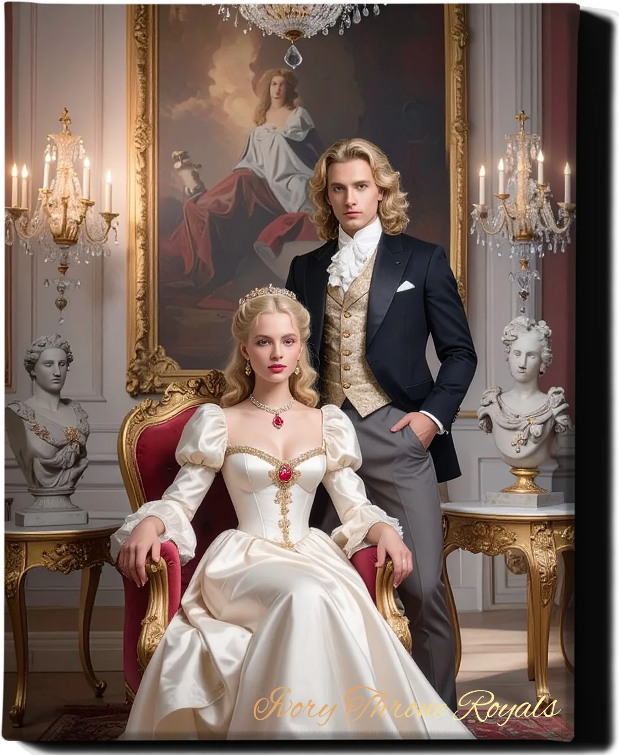 Custom Royal Couple Portrait | Ivory Throne Royals | Personalized Wall Art Gift