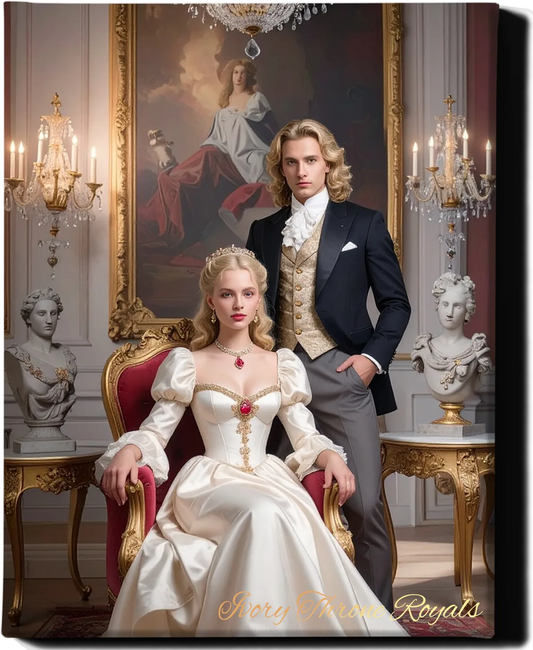 Custom Royal Couple Portrait | Ivory Throne Royals | Personalized Wall Art Gift