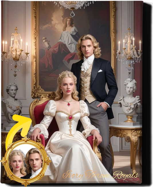 Custom Royal Couple Portrait | Ivory Throne Royals | Personalized Wall Art Gift