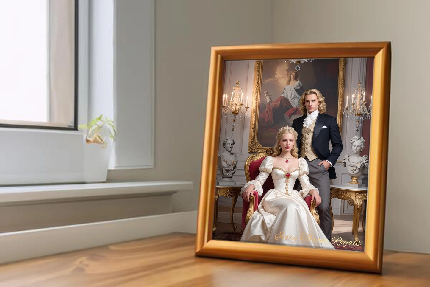 Custom Royal Couple Portrait | Ivory Throne Royals | Personalized Wall Art Gift