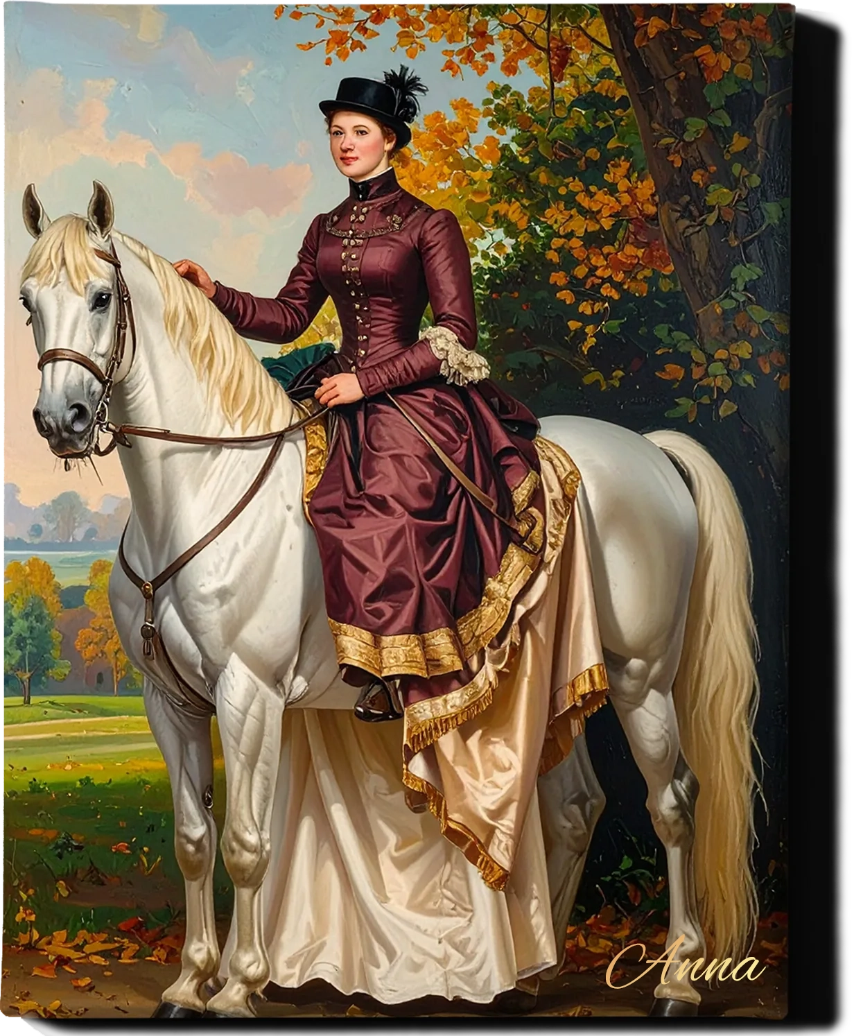Custom Royal Human Portrait | Lady Equestrian in Autumn | Personalized Wall Art Gift for her